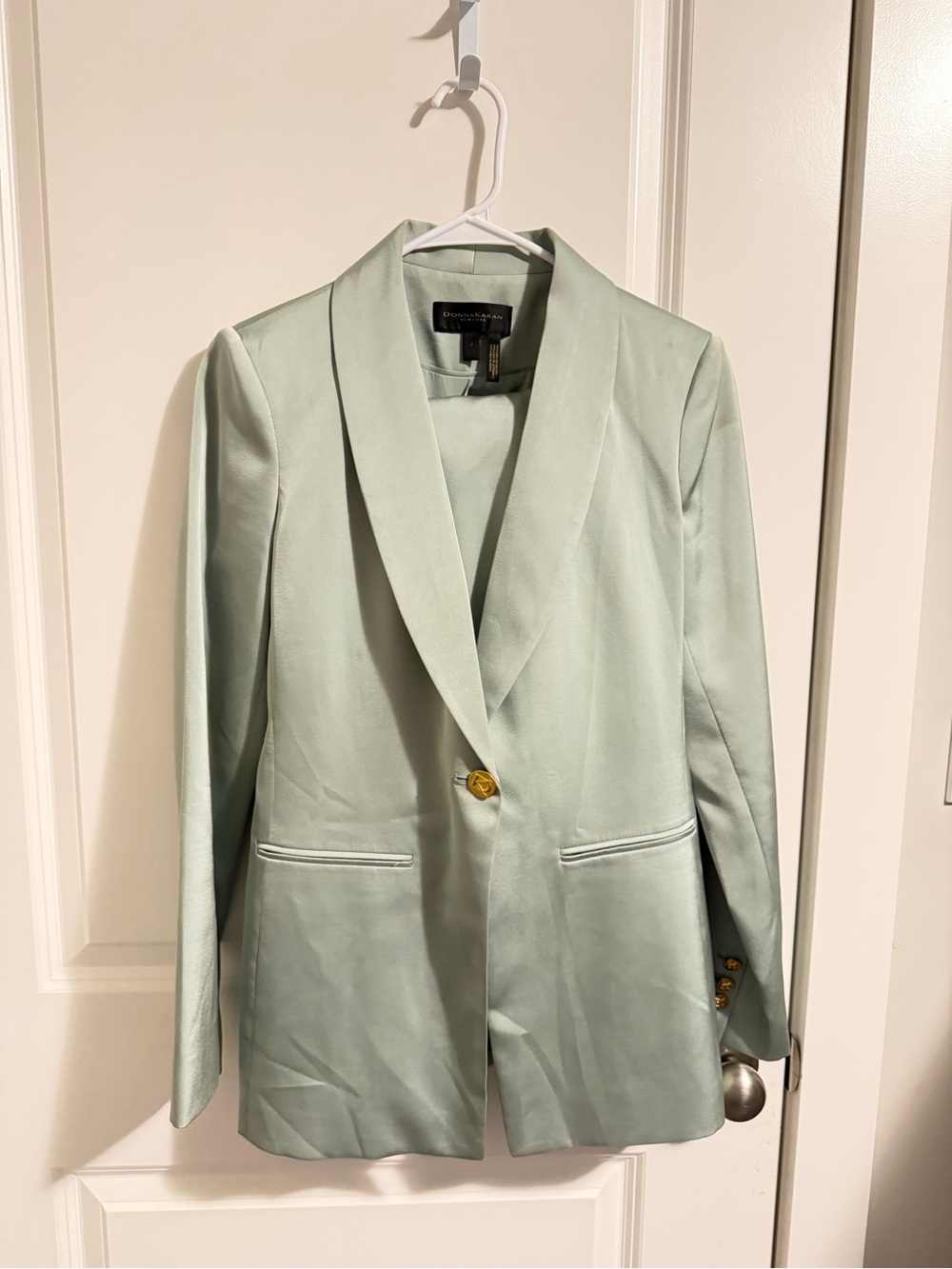 Donna Karan Mint Green Blazer with Gold Trim